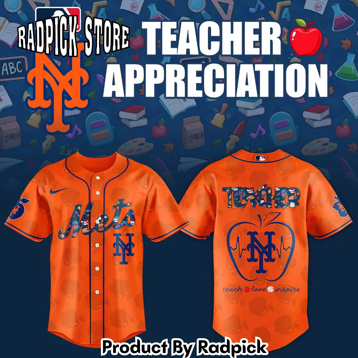 Radpick new york mets teacher night  combo orange baseball jersey  pants  flat cap rp127243